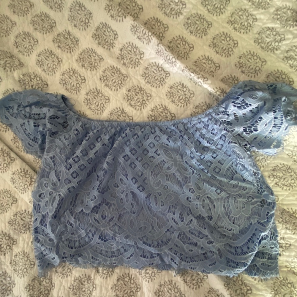 Sky Blue Laced Off-the-Shoulder Crop Top